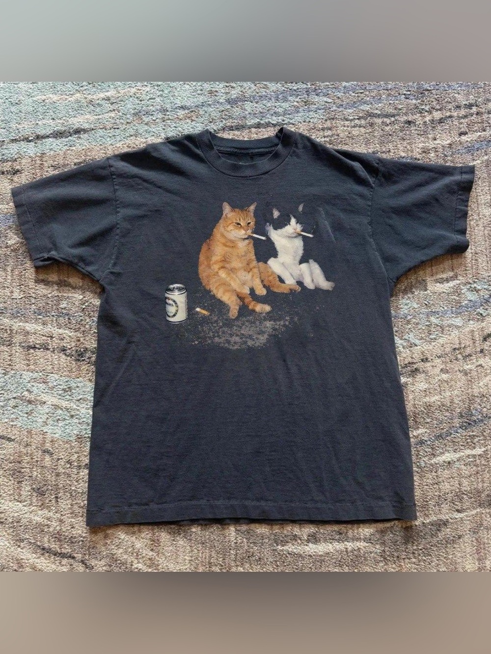Gildan Black Tee with Orange and White Cat Graphic